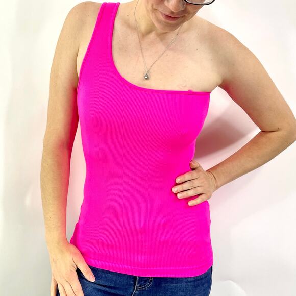 00s CHOICE Pink Vintage Ribbed One Shoulder Stretchy Club Top - Picture 6 of 6
